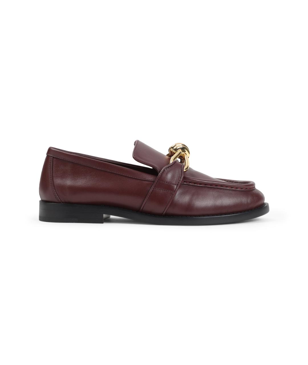 BOTTEGA VENETA Бордовые кожаные лоферы, фото 1