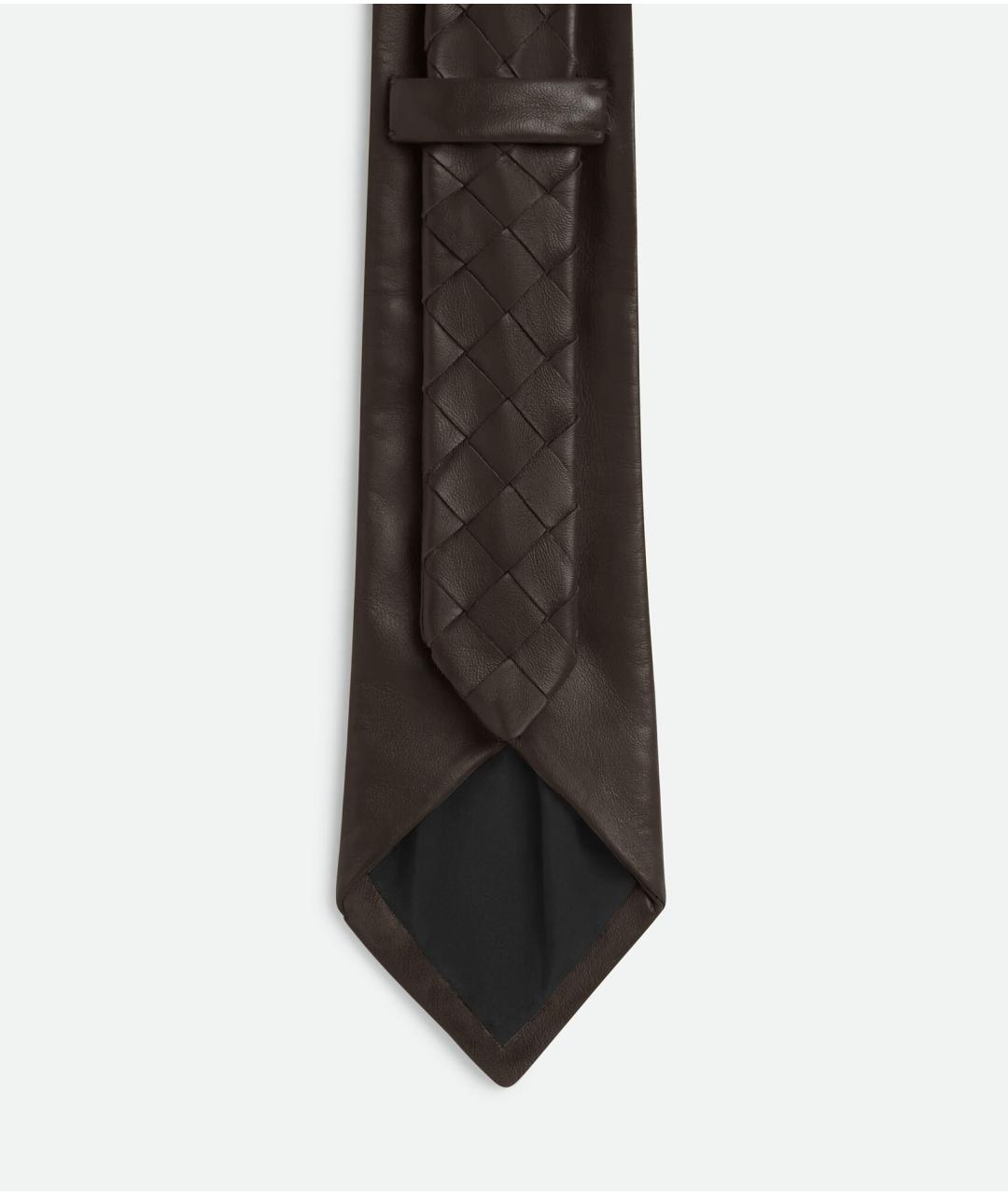 BOTTEGA VENETA Коричневый кожаный галстук, фото 2