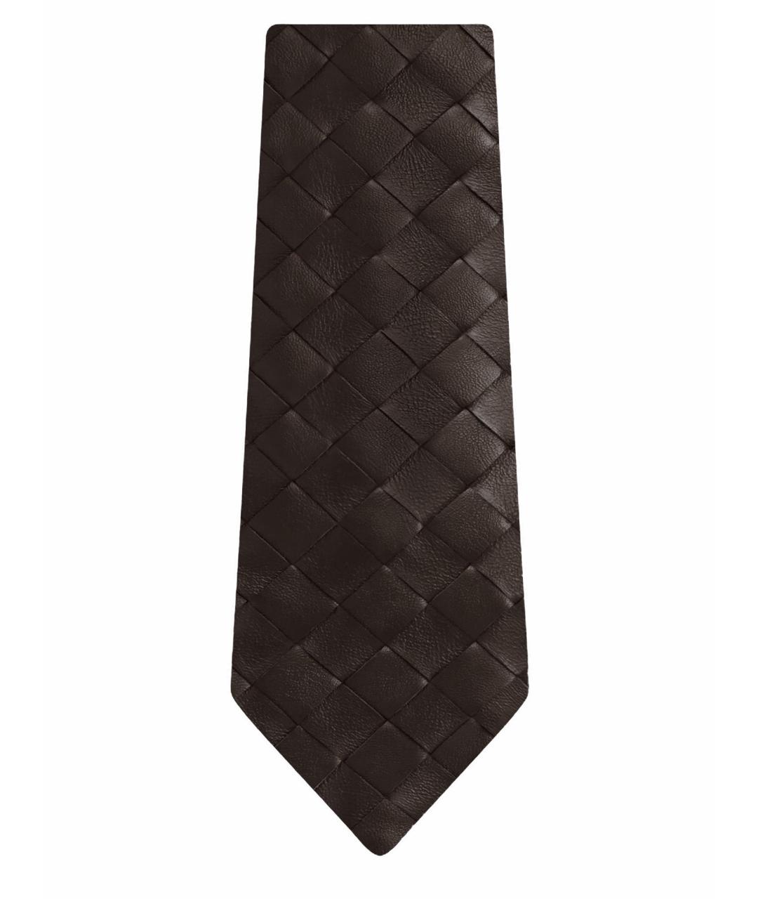 BOTTEGA VENETA Коричневый кожаный галстук, фото 1