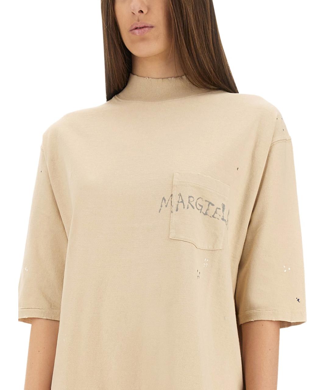 MAISON MARGIELA Бежевая хлопковая футболка, фото 6