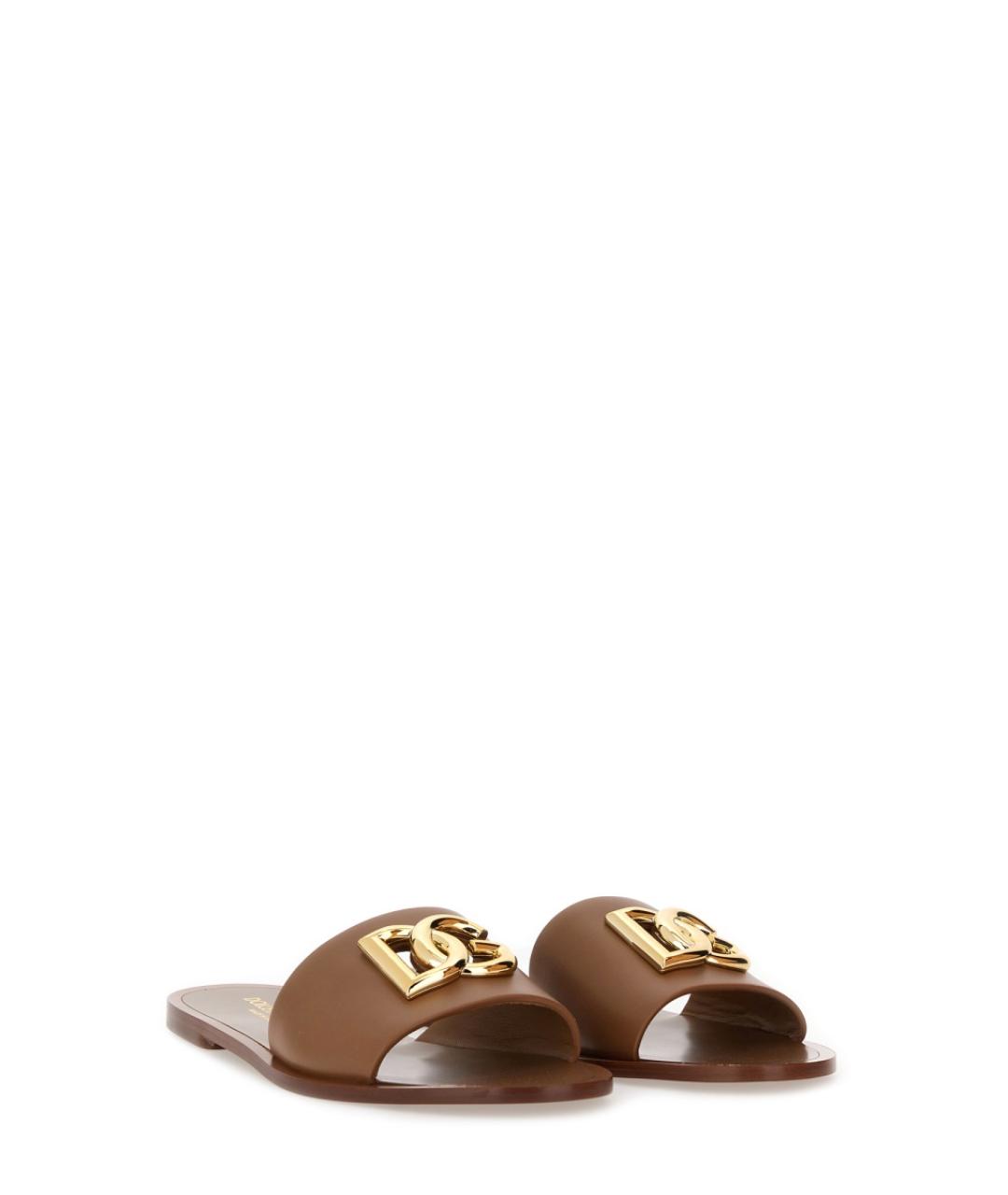 DOLCE&GABBANA Коричневые кожаные шлепанцы, фото 2