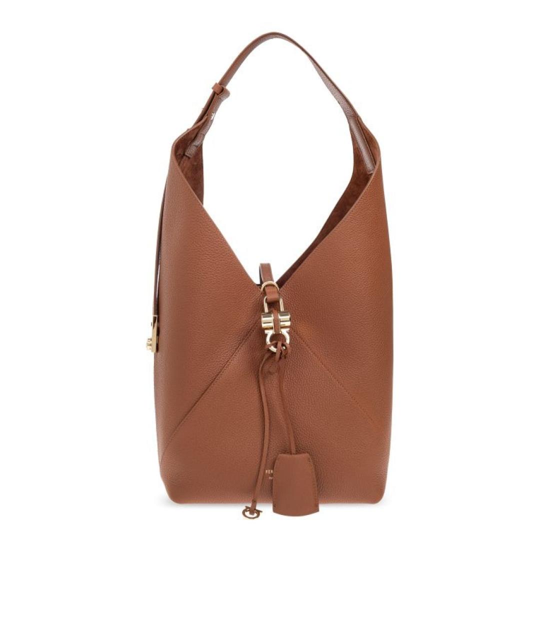 FERRAGAMO Коричневая кожаная сумка с короткими ручками, фото 1