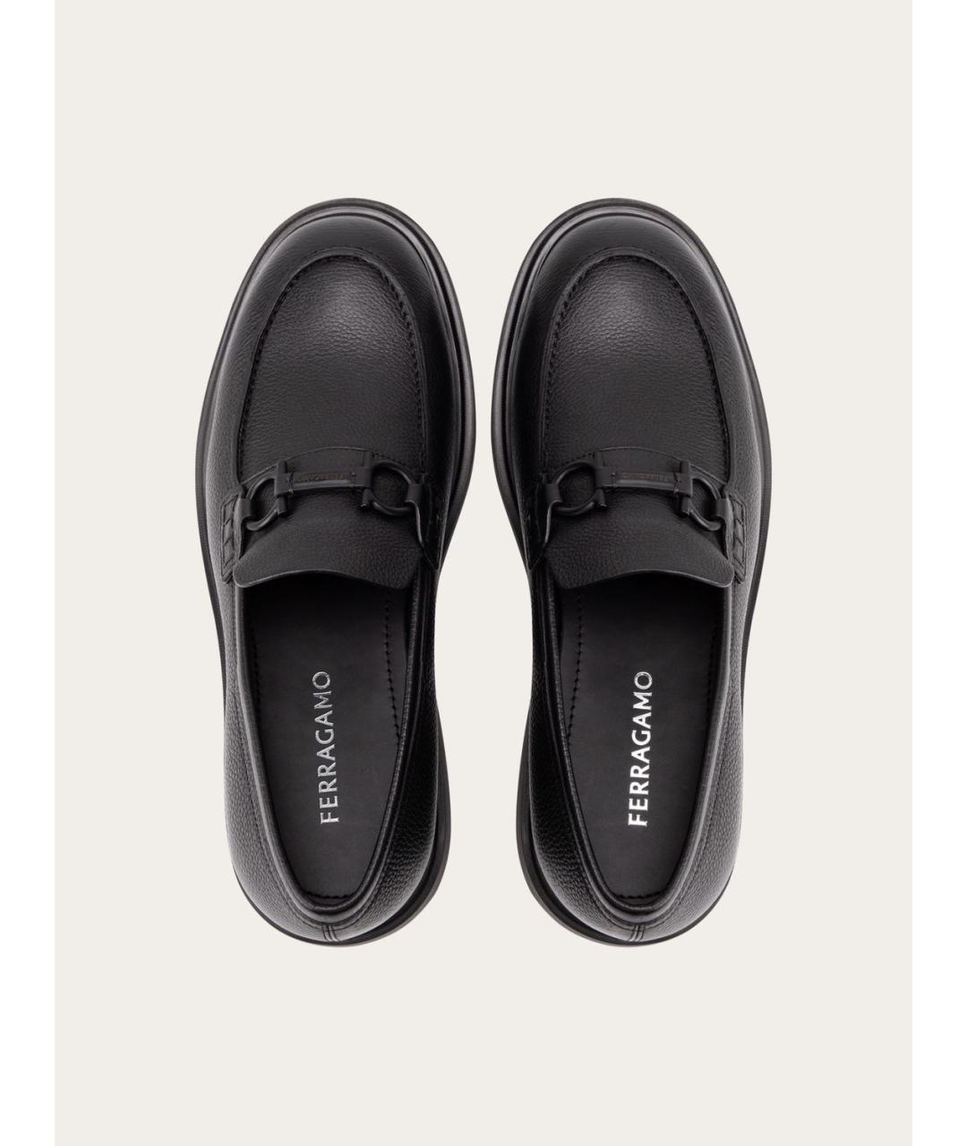 FERRAGAMO Черные кожаные лоферы, фото 3