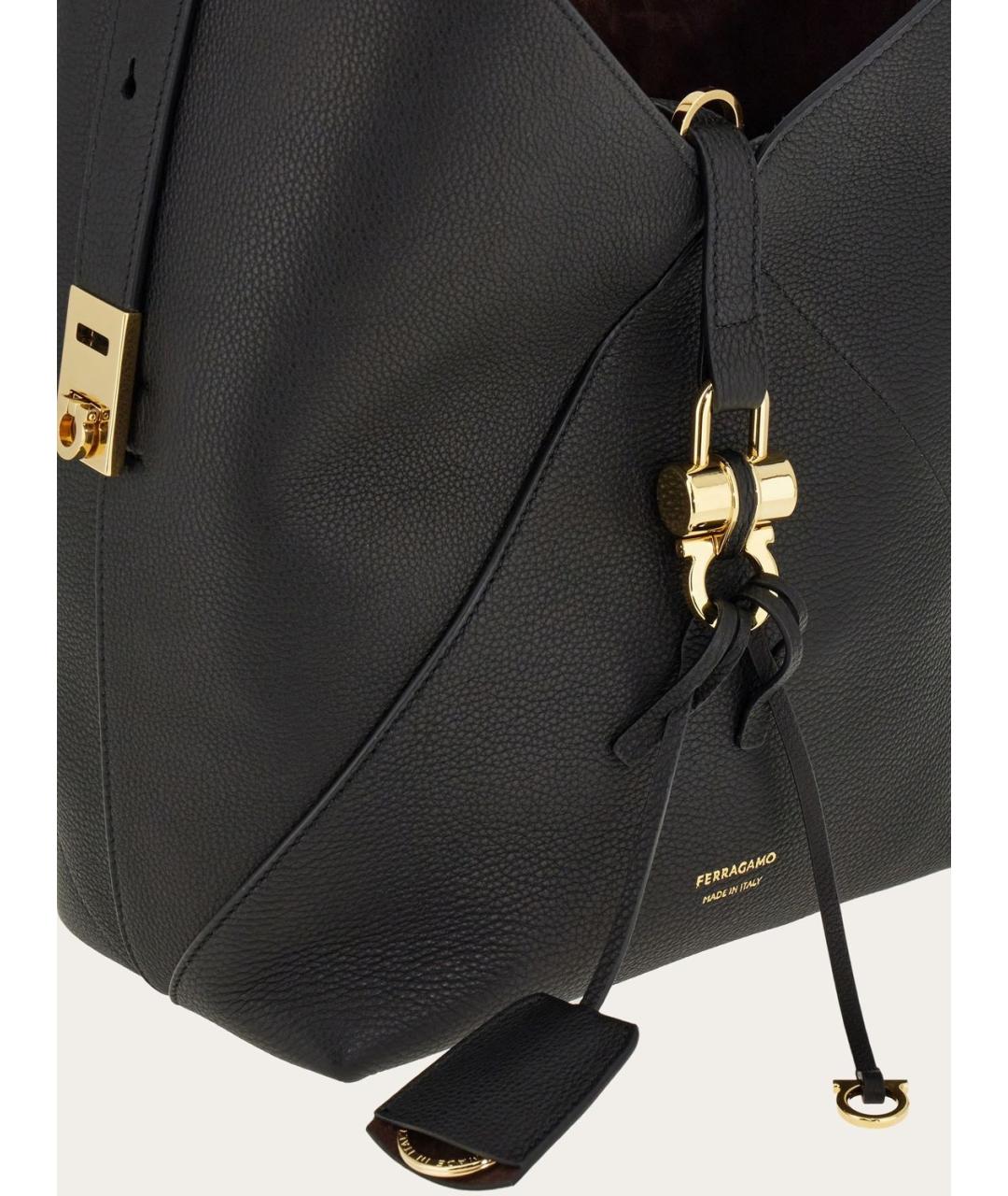 FERRAGAMO Черная кожаная сумка через плечо, фото 4
