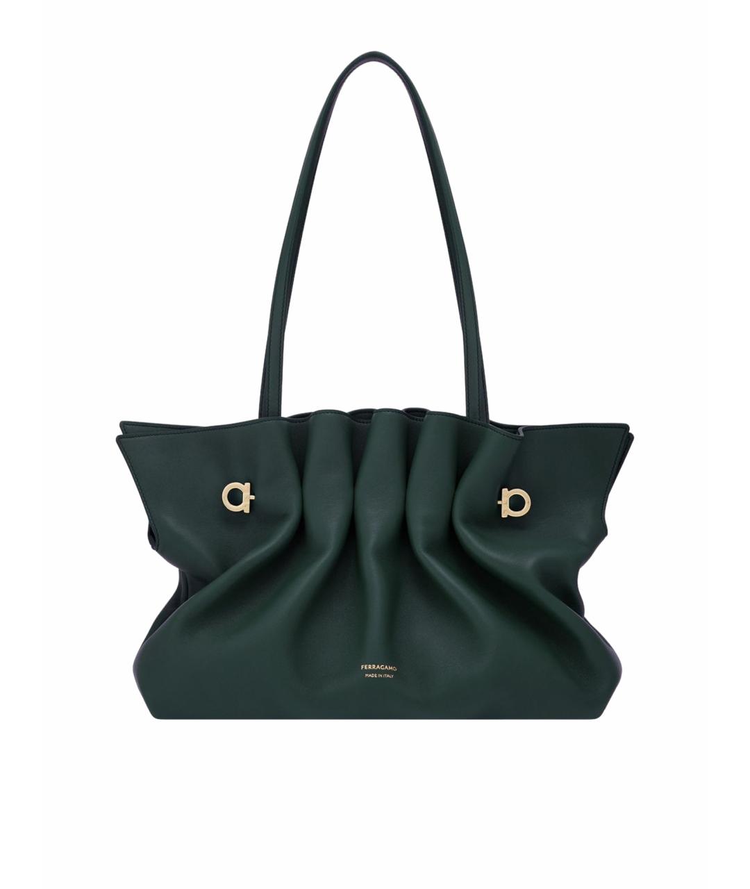 FERRAGAMO Зеленая кожаная сумка тоут, фото 1