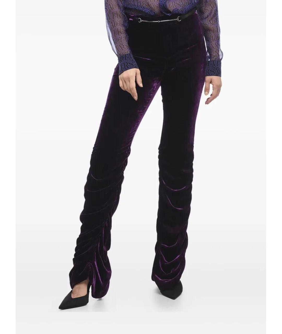 GUCCI Фиолетовые вискозные прямые брюки, фото 2