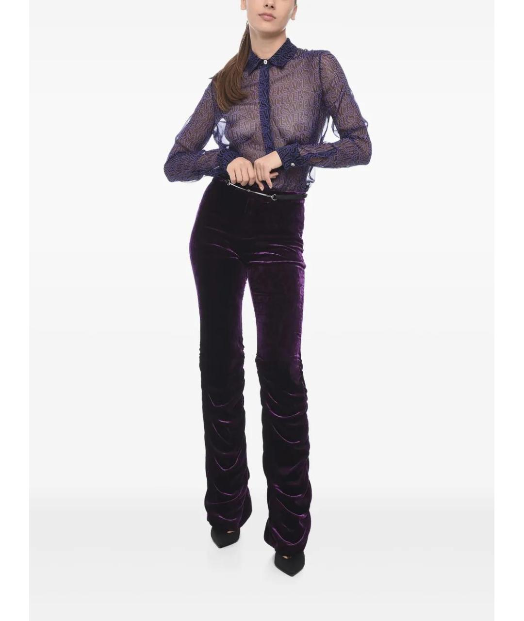 GUCCI Фиолетовые вискозные прямые брюки, фото 3