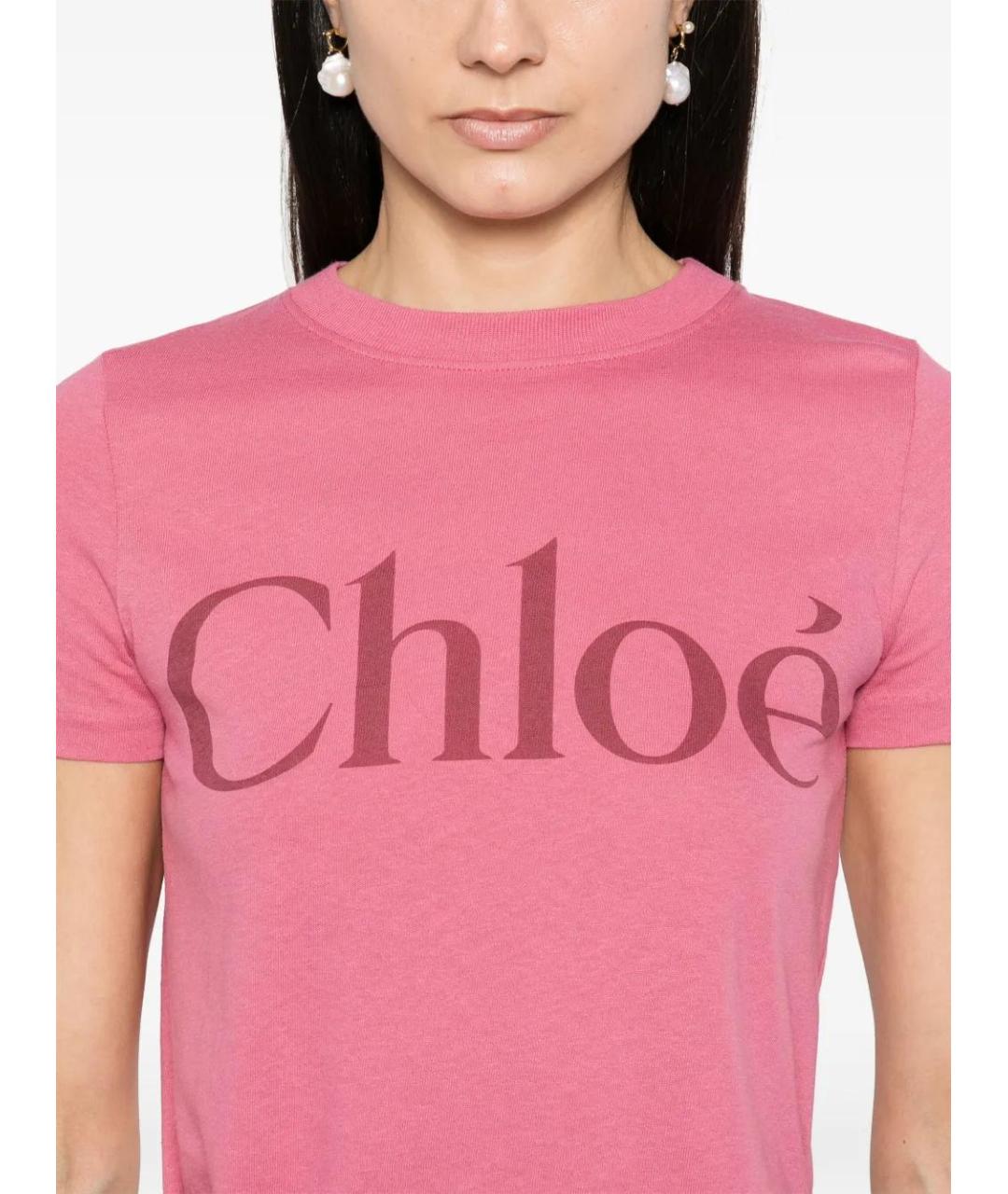 CHLOE Розовая хлопковая футболка, фото 5