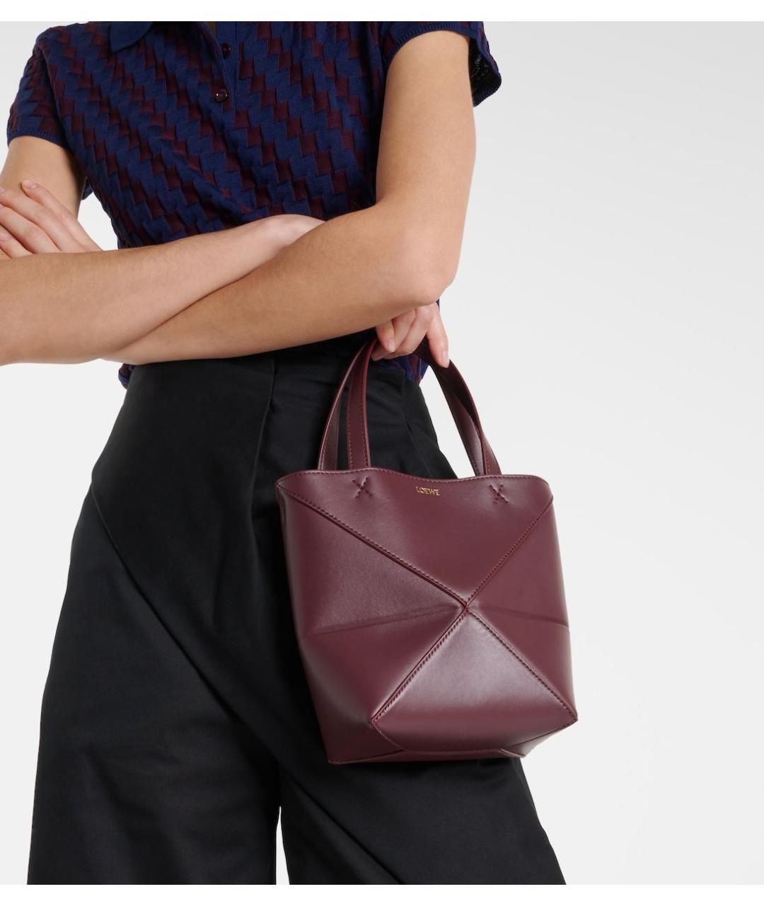 LOEWE Бордовая кожаная сумка тоут, фото 3