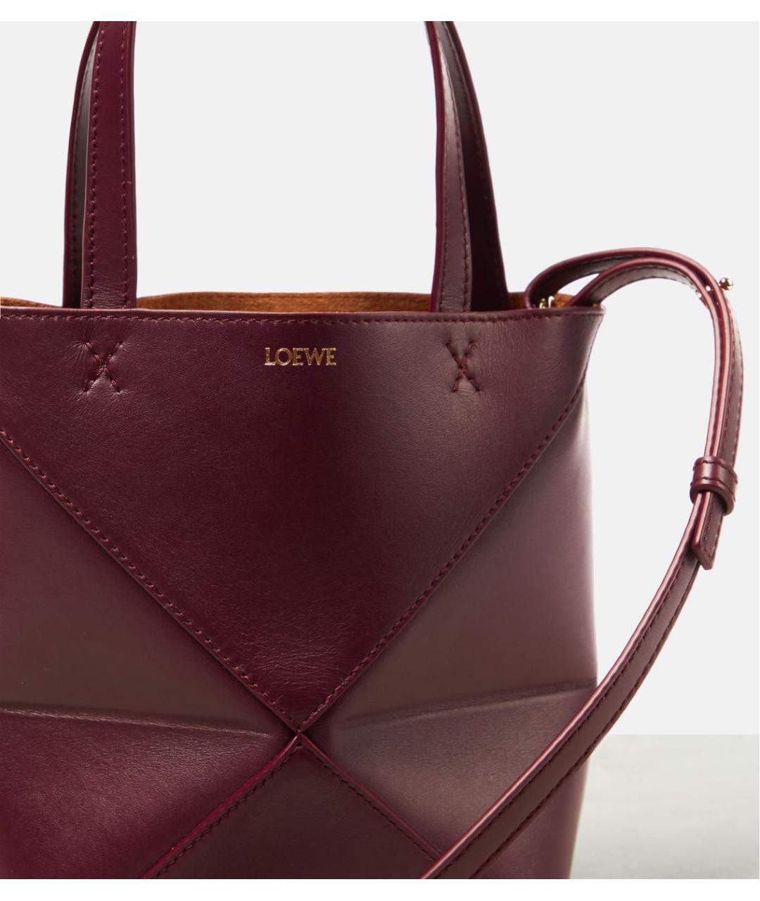 LOEWE Бордовая кожаная сумка тоут, фото 4