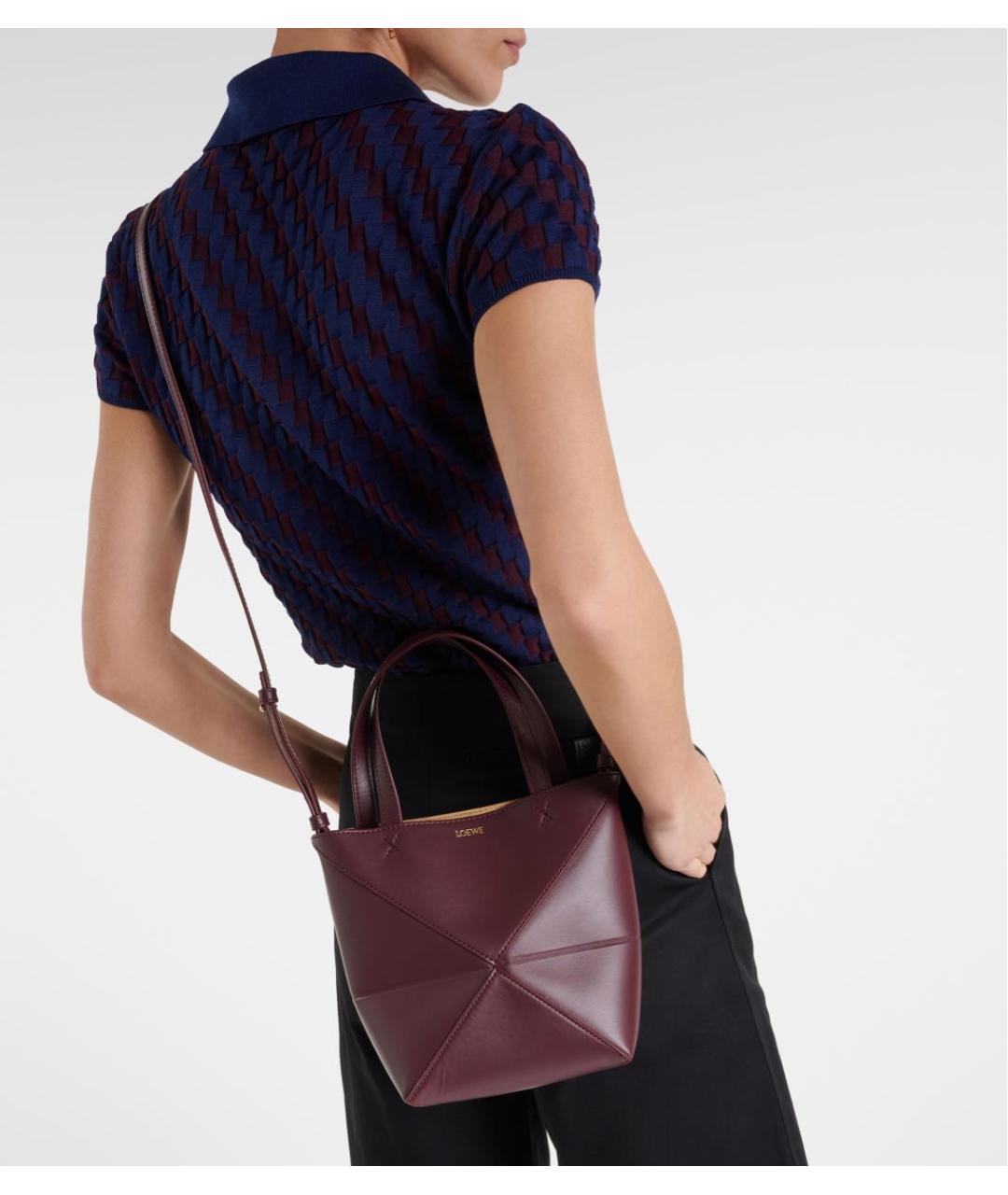 LOEWE Бордовая кожаная сумка тоут, фото 2
