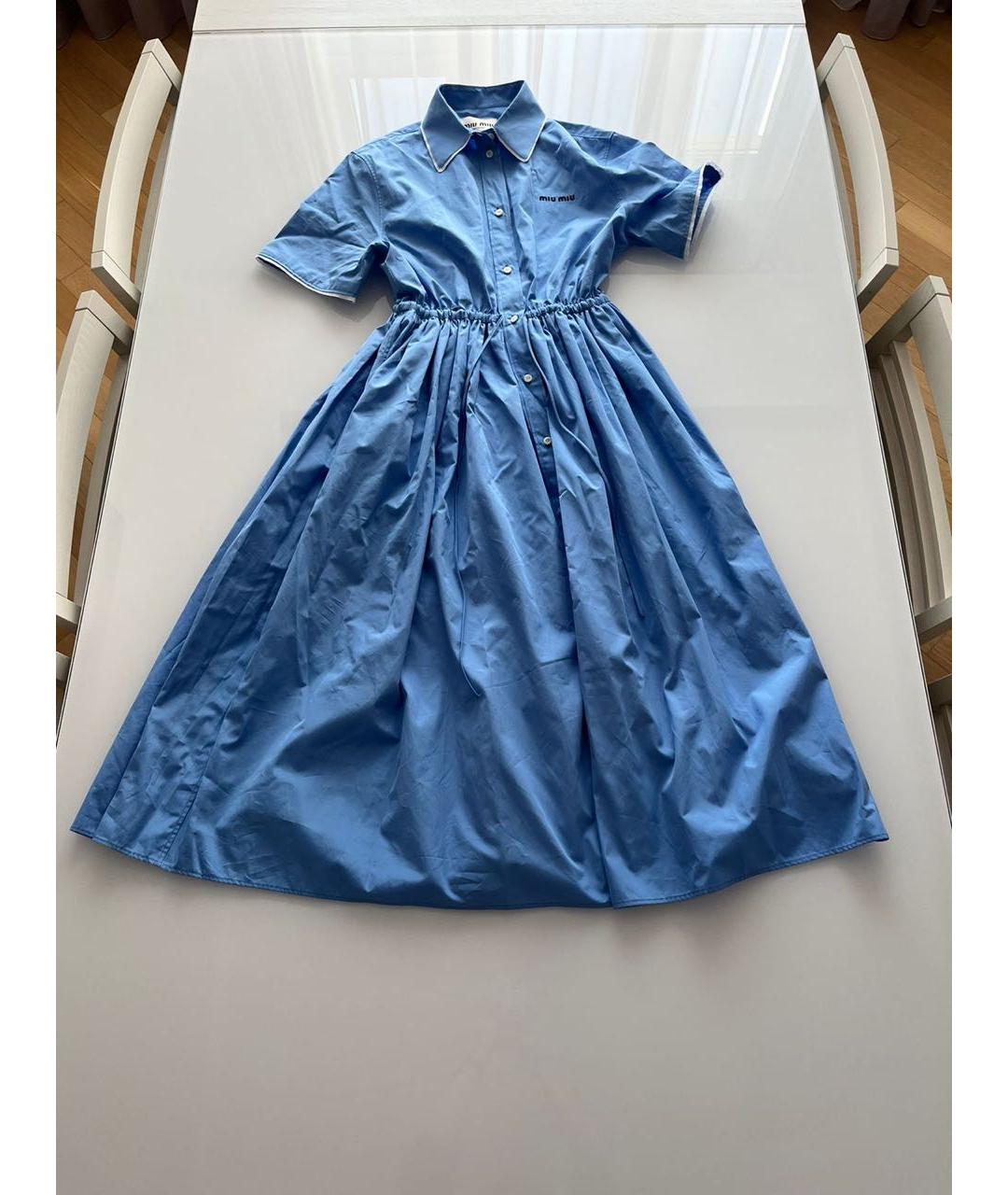 MIU MIU Голубое хлопковое повседневное платье, фото 2