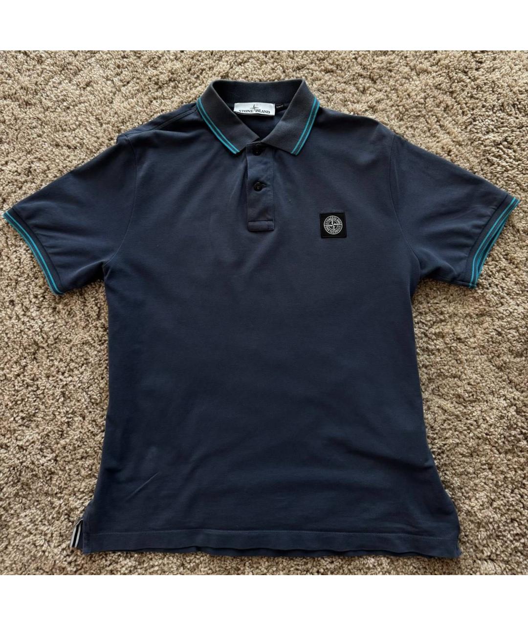 STONE ISLAND Темно-синее хлопковое поло с коротким рукавом, фото 7