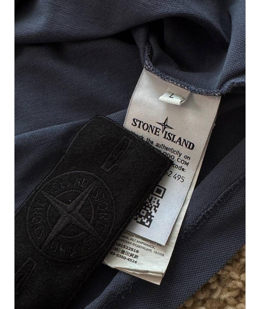 STONE ISLAND Темно-синее хлопковое поло с коротким рукавом, фото 4