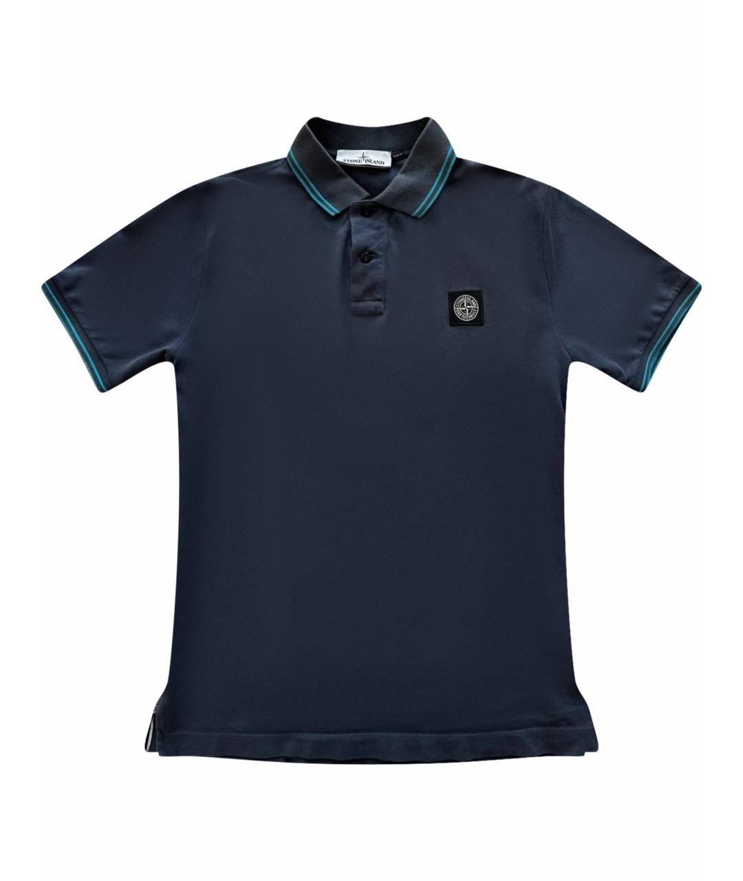 STONE ISLAND Темно-синее хлопковое поло с коротким рукавом, фото 1