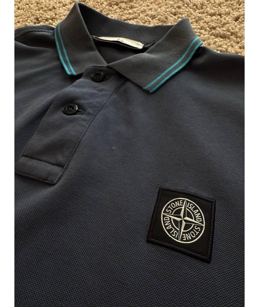STONE ISLAND Темно-синее хлопковое поло с коротким рукавом, фото 3