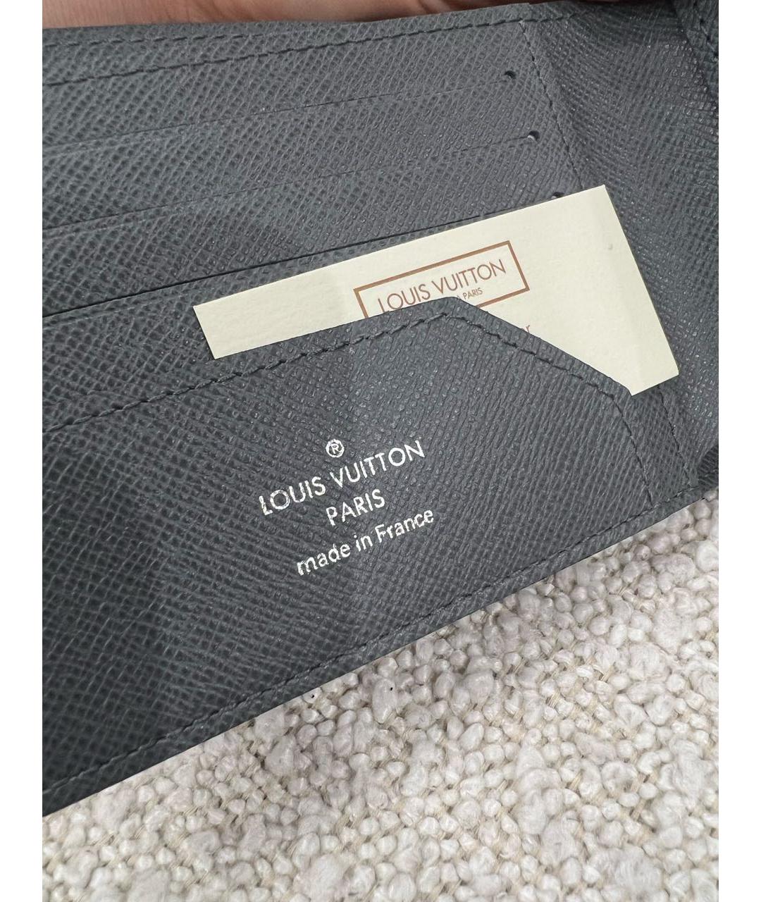 LOUIS VUITTON Антрацитовый кожаный кошелек, фото 6
