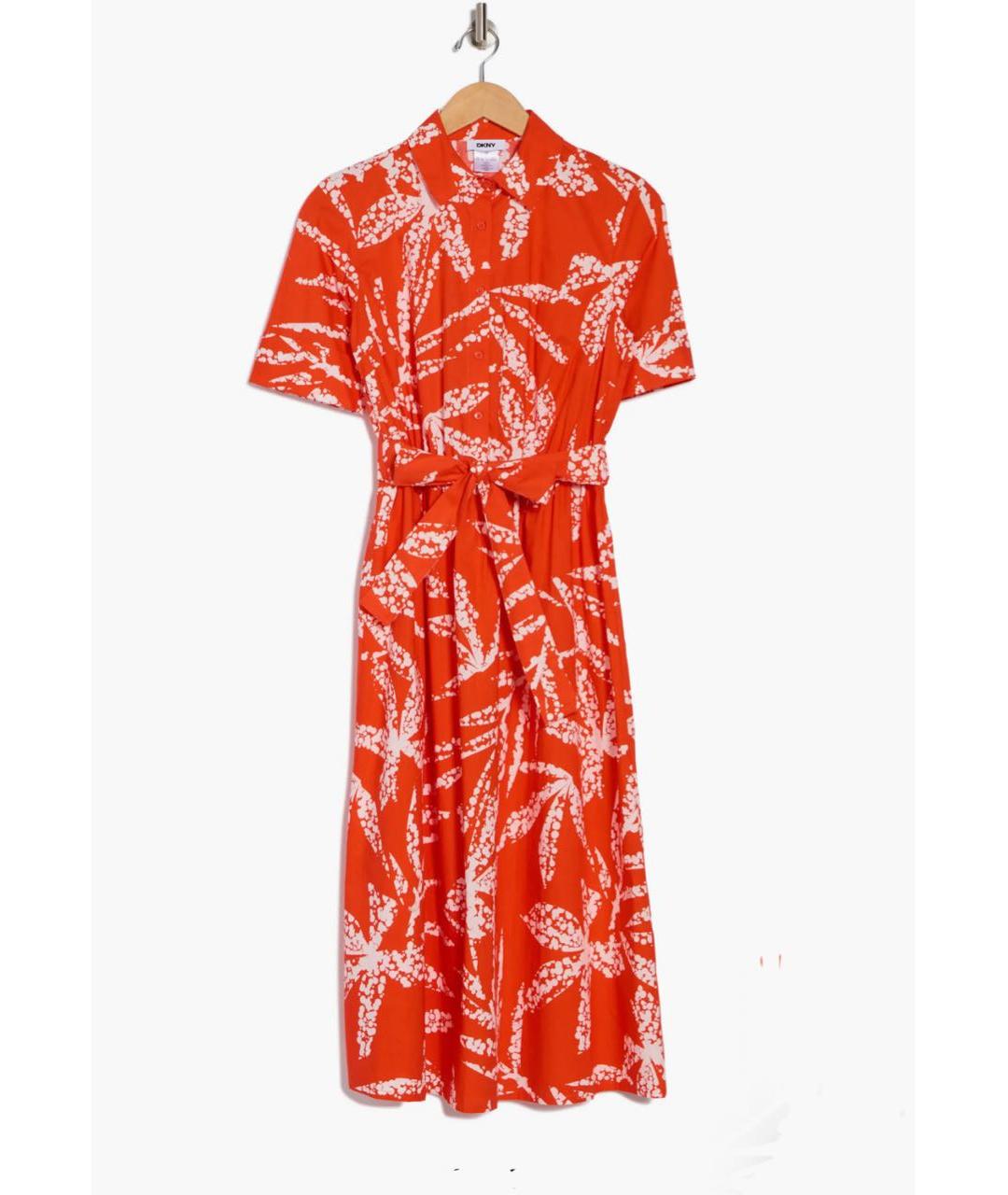 DKNY Коралловое хлопковое повседневное платье, фото 10