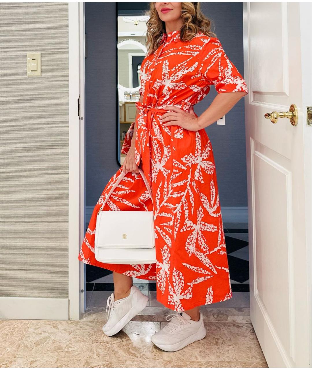 DKNY Коралловое хлопковое повседневное платье, фото 3