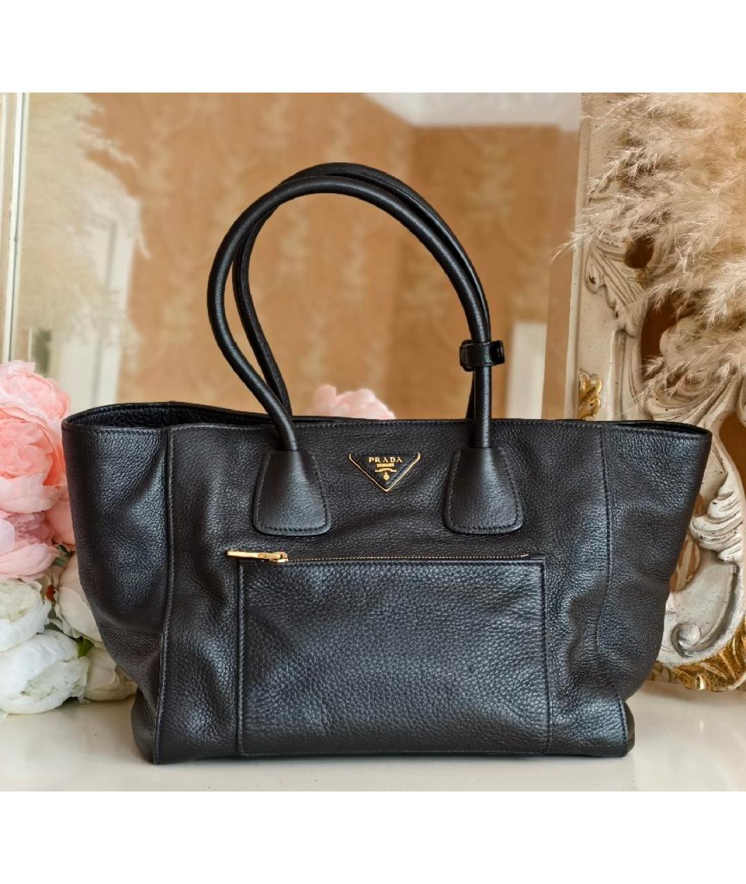 PRADA Черная кожаная сумка тоут, фото 9