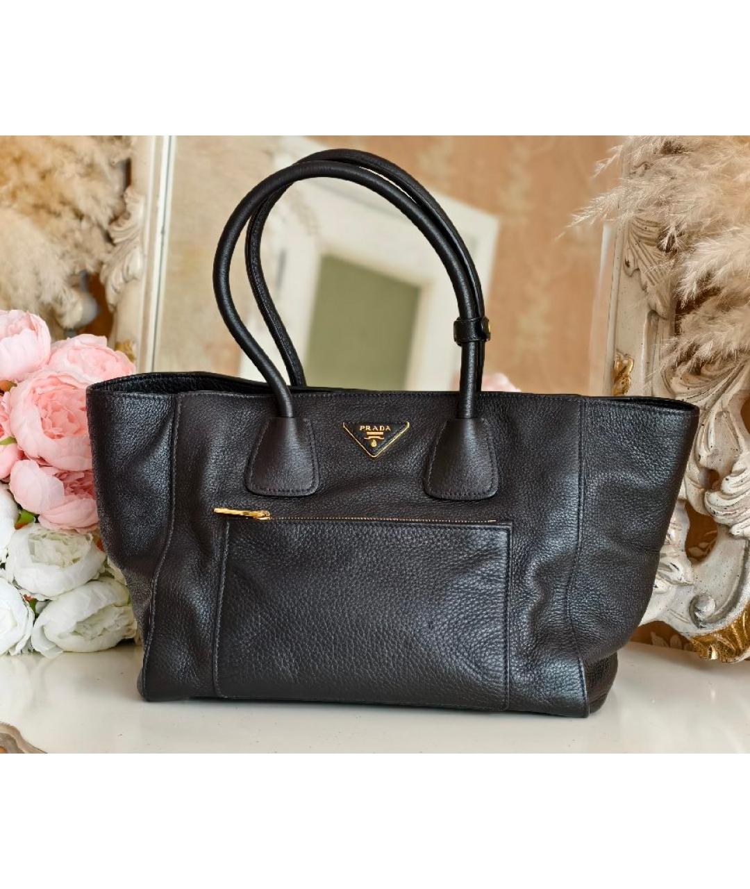 PRADA Черная кожаная сумка тоут, фото 2