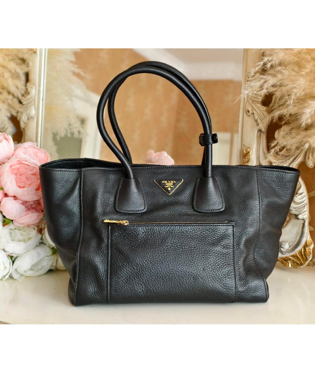 PRADA Черная кожаная сумка тоут, фото 8