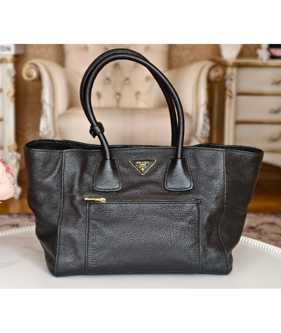 PRADA Черная кожаная сумка тоут, фото 9