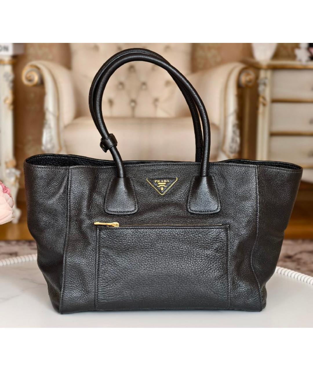 PRADA Черная кожаная сумка тоут, фото 8