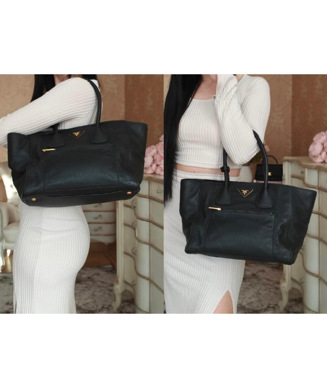 PRADA Черная кожаная сумка тоут, фото 4