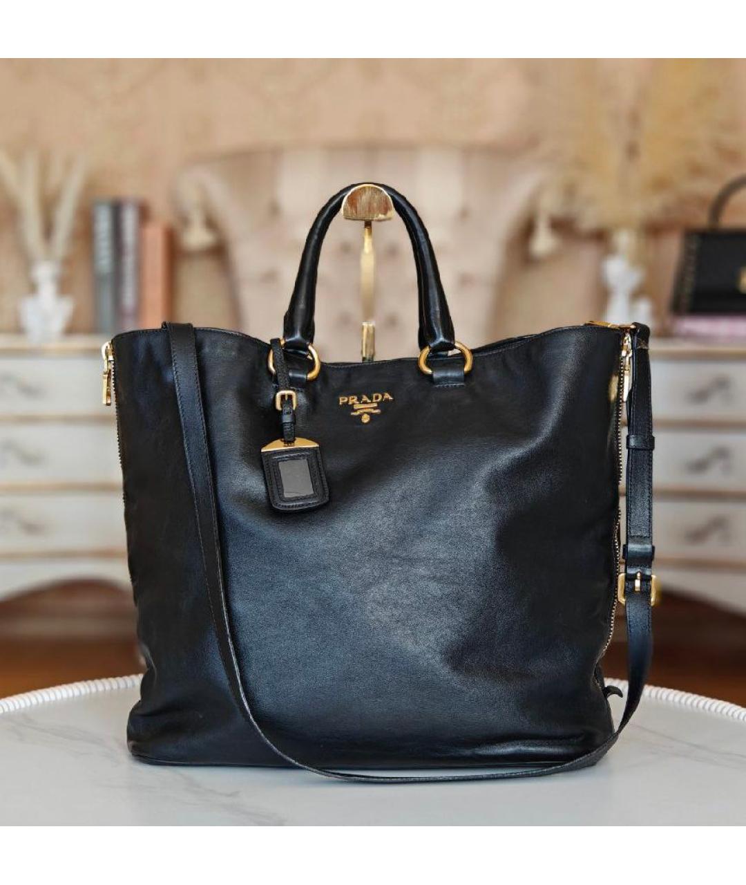 PRADA Черная кожаная сумка тоут, фото 9
