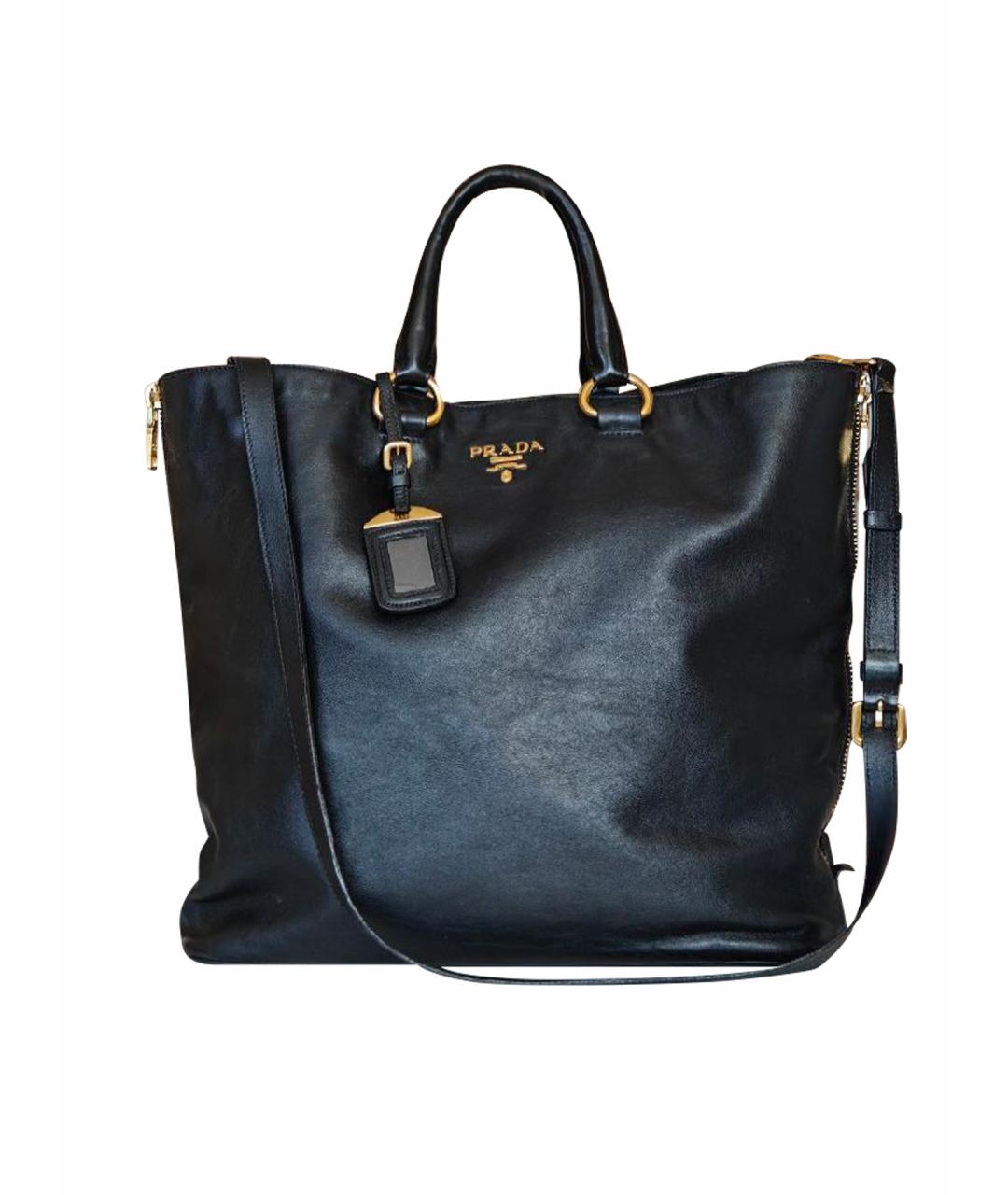 PRADA Черная кожаная сумка тоут, фото 1