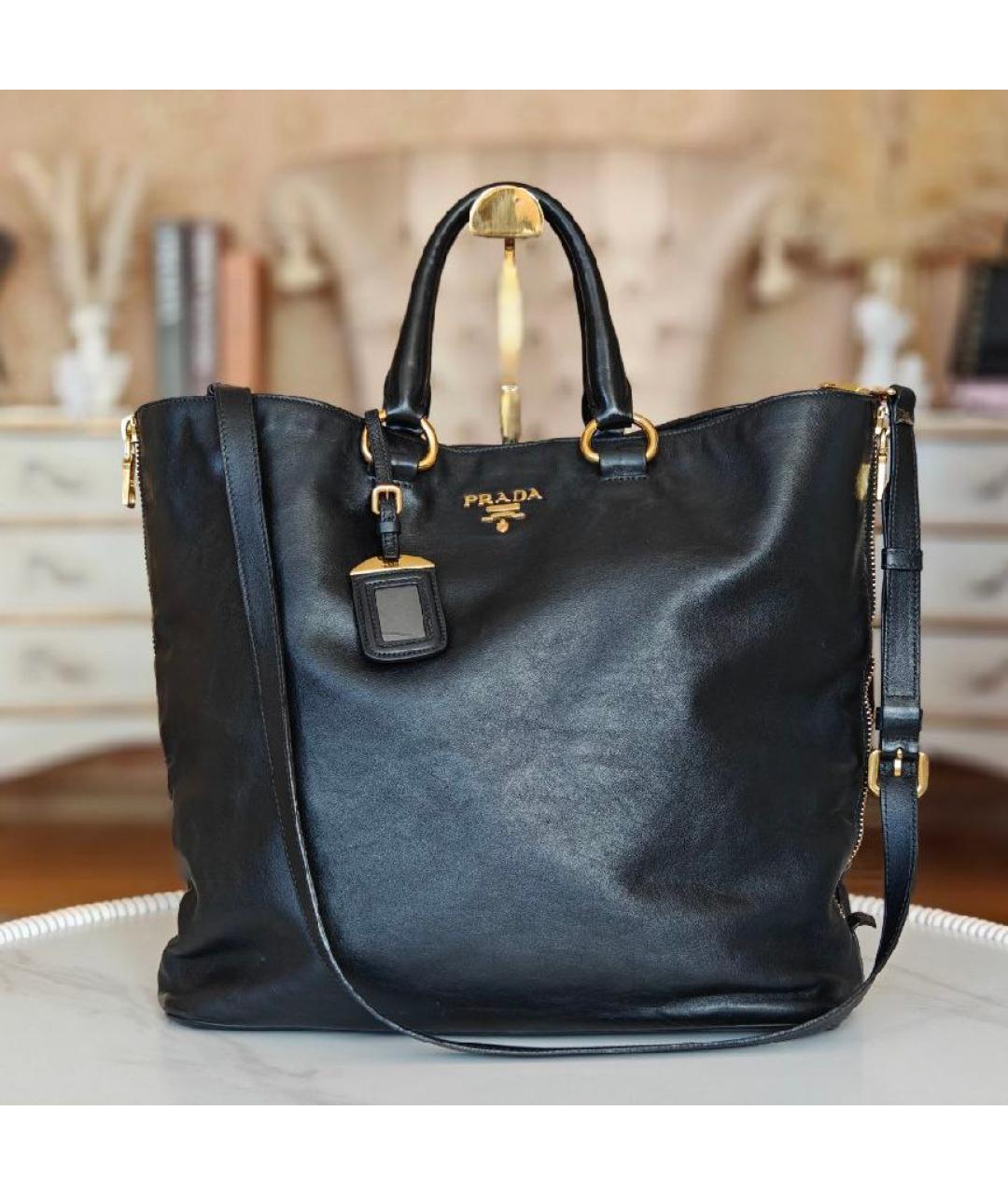 PRADA Черная кожаная сумка тоут, фото 8