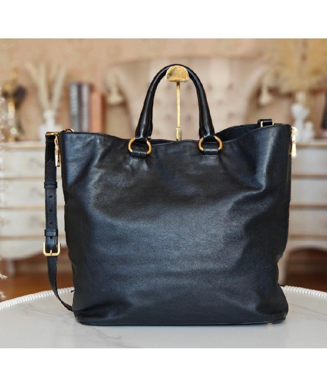 PRADA Черная кожаная сумка тоут, фото 3