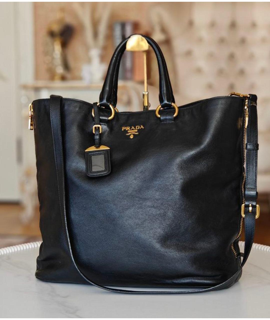 PRADA Черная кожаная сумка тоут, фото 2