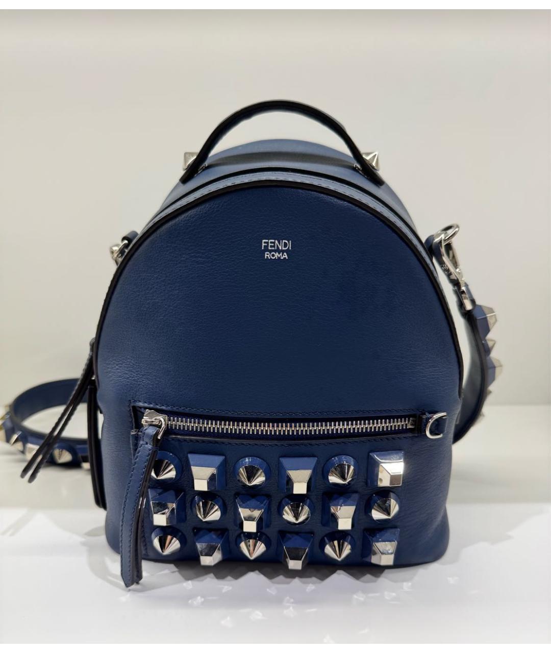 FENDI Темно-синий кожаный рюкзак, фото 7
