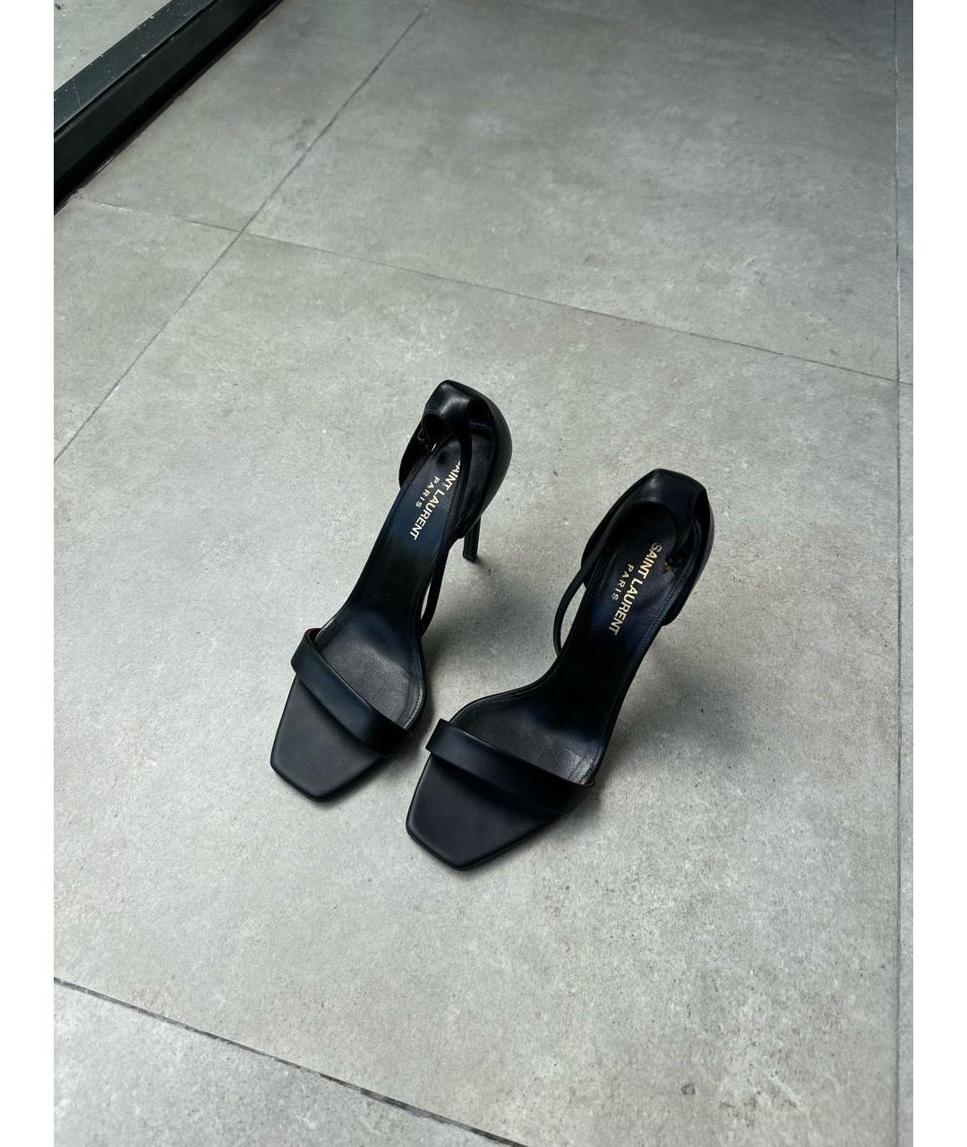 SAINT LAURENT Черные кожаные босоножки, фото 5