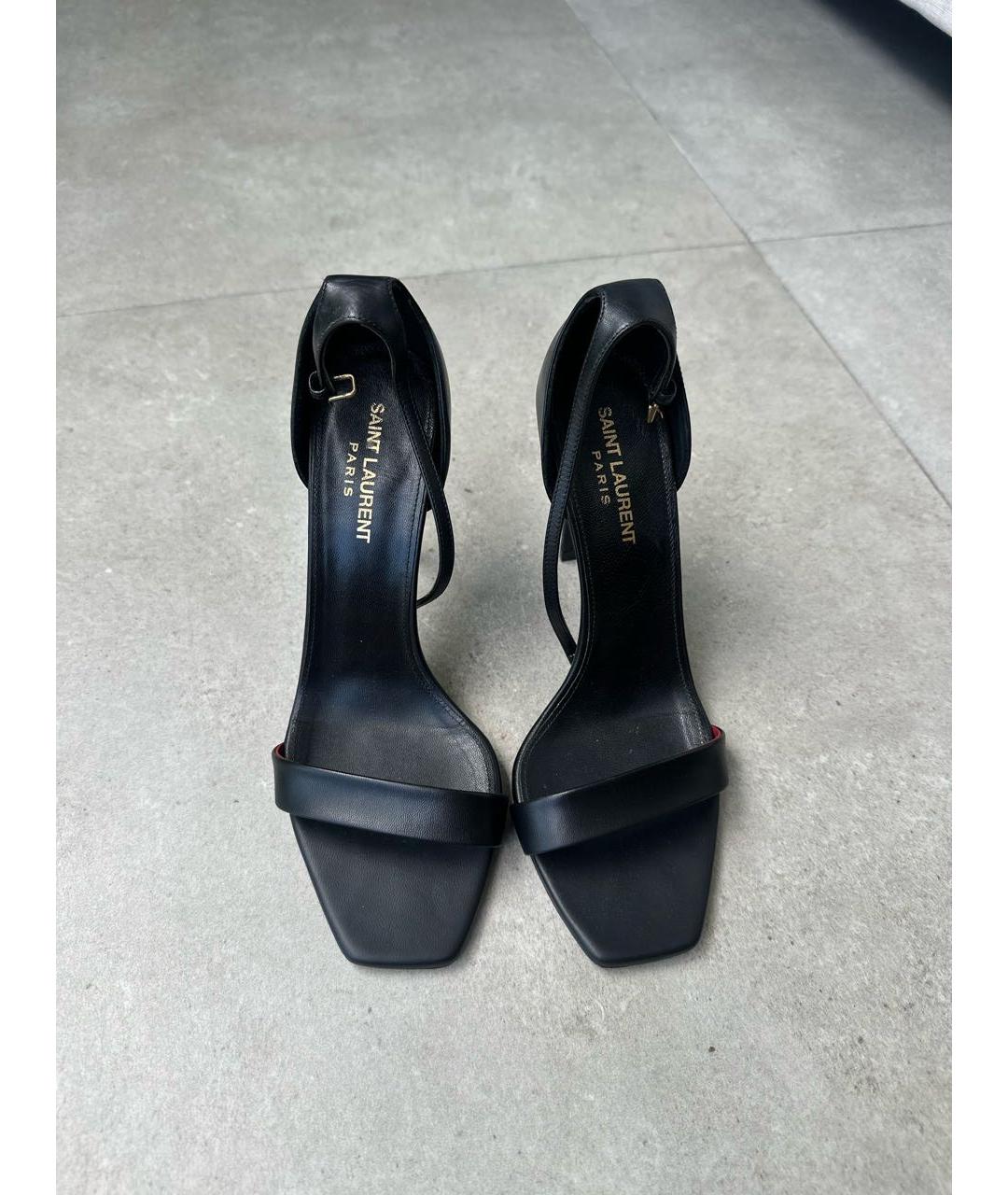 SAINT LAURENT Черные кожаные босоножки, фото 2