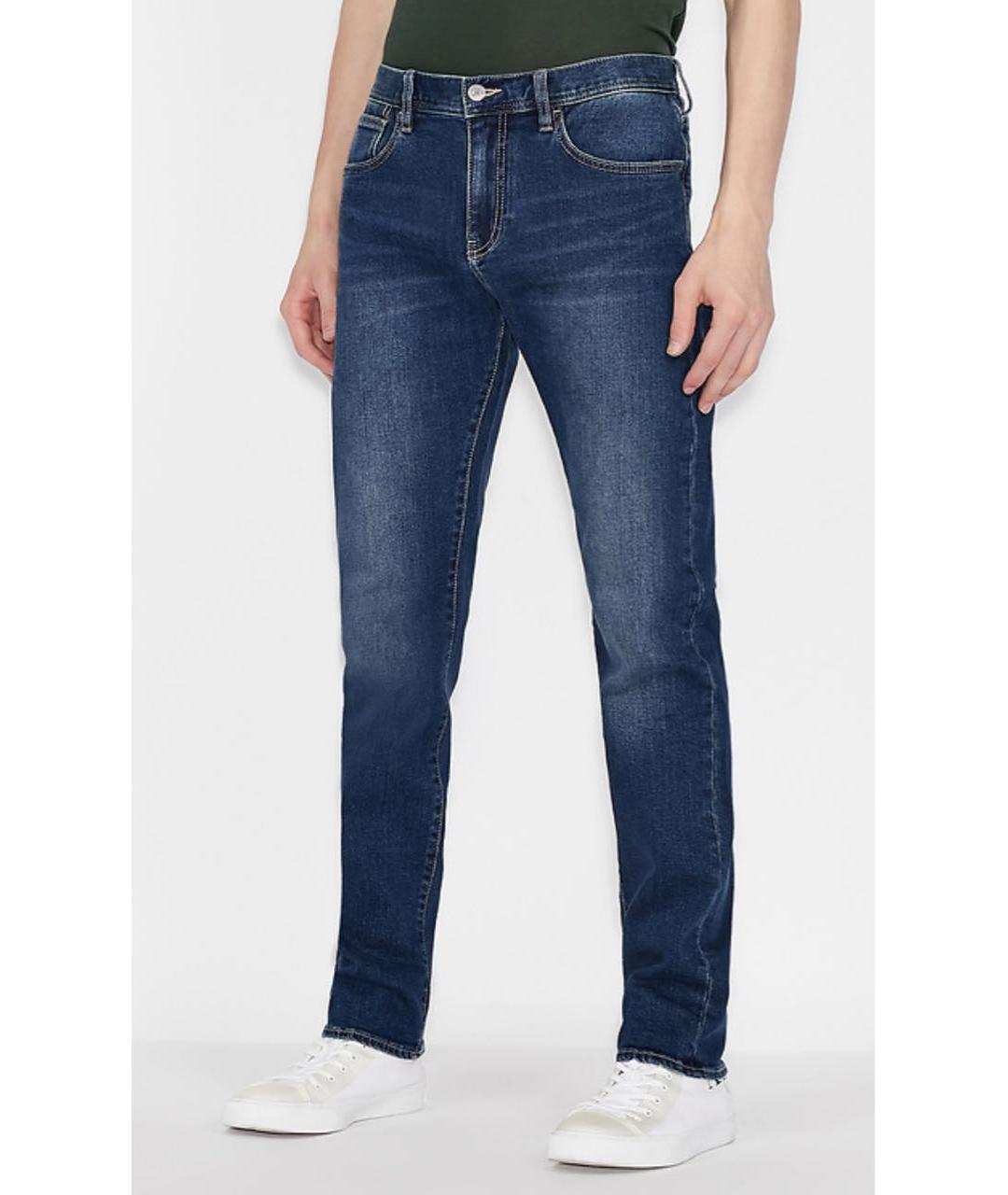 ARMANI EXCHANGE Темно-синие хлопко-эластановые джинсы скинни, фото 4