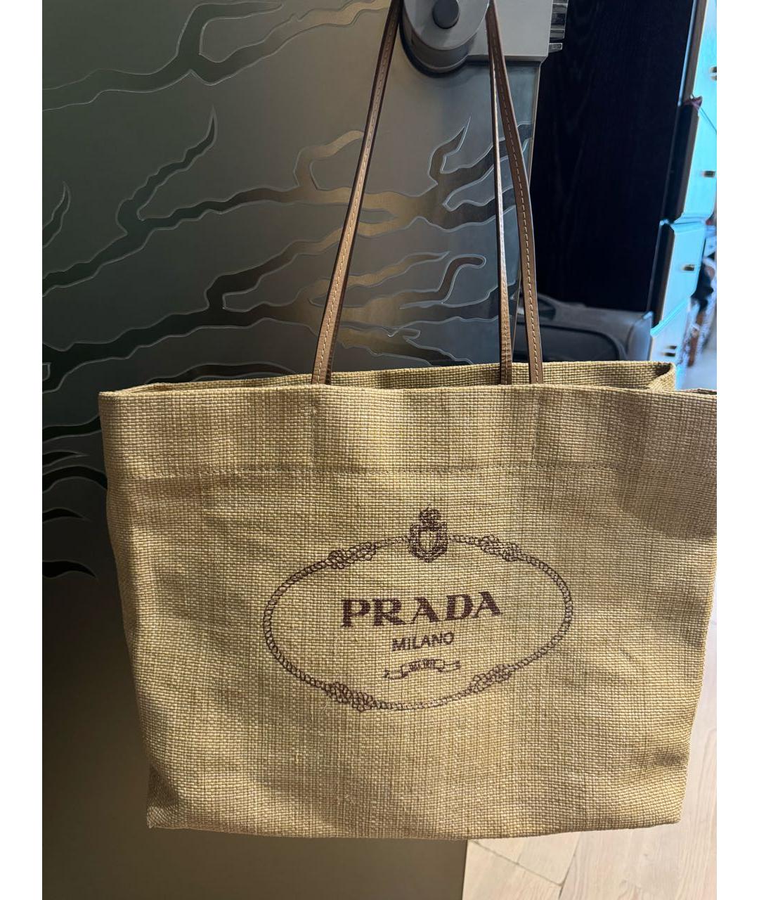 PRADA Бежевая пелетеная пляжная сумка, фото 6