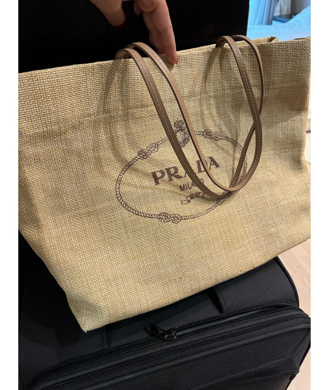 PRADA Бежевая пелетеная пляжная сумка, фото 4