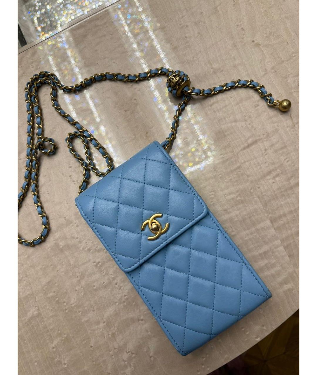 CHANEL Голубая кожаная сумка через плечо, фото 5