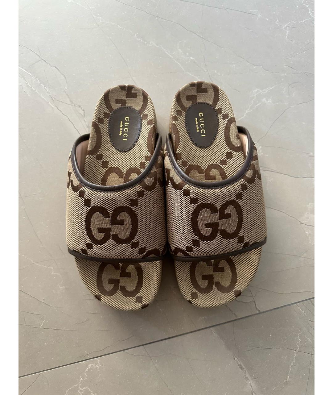 GUCCI Коричневые текстильные шлепанцы, фото 2
