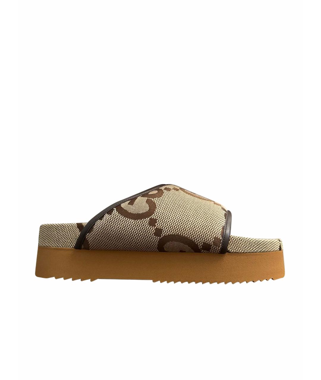 GUCCI Коричневые текстильные шлепанцы, фото 1