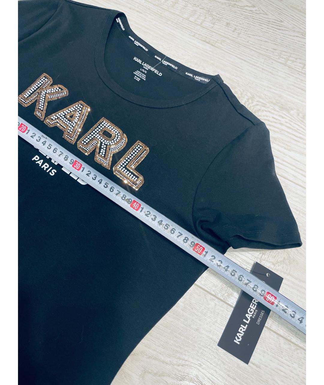 KARL LAGERFELD Черное хлопко-эластановое повседневное платье, фото 4