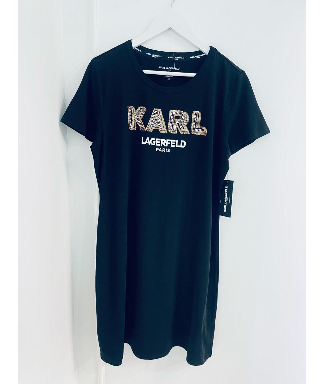 KARL LAGERFELD Черное хлопко-эластановое повседневное платье, фото 7