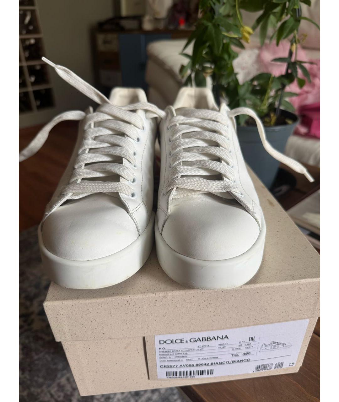 DOLCE&GABBANA Белые кожаные кеды, фото 2
