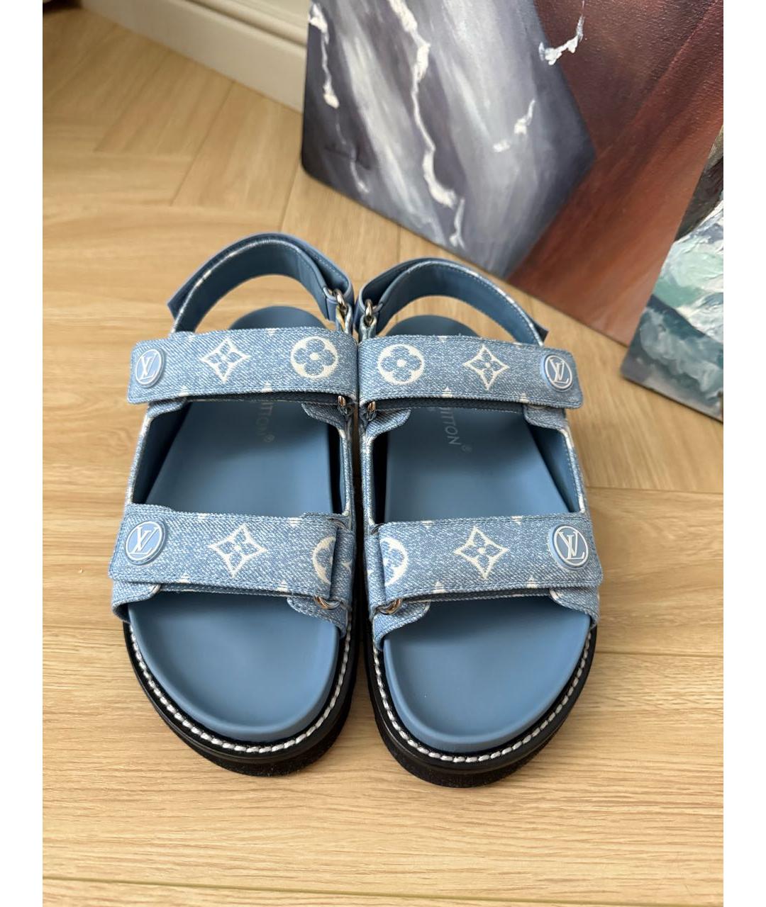 LOUIS VUITTON Голубые кожаные сандалии, фото 2