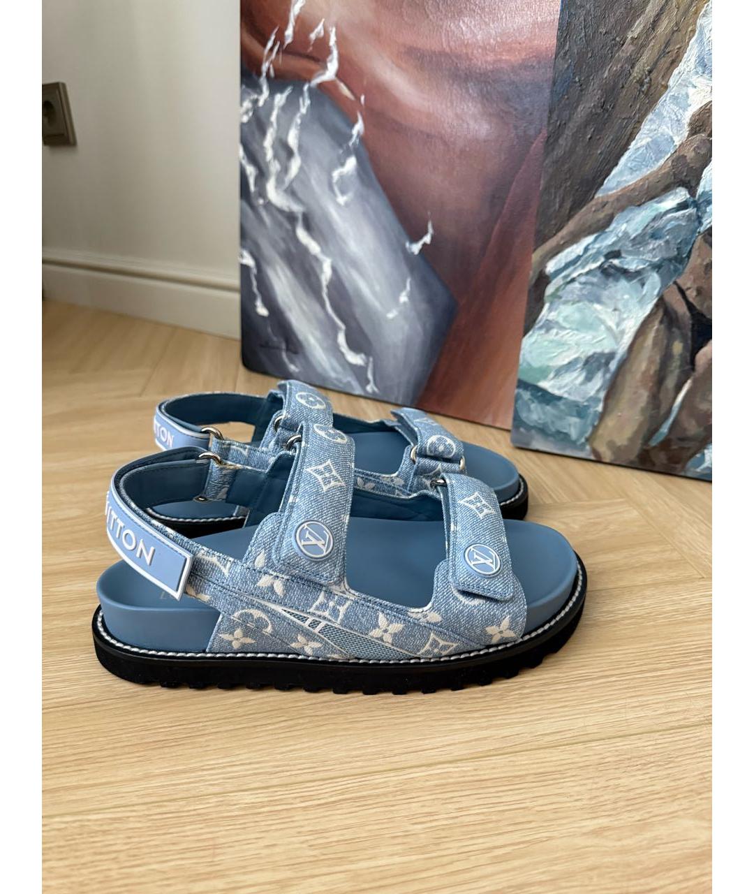LOUIS VUITTON Голубые кожаные сандалии, фото 3