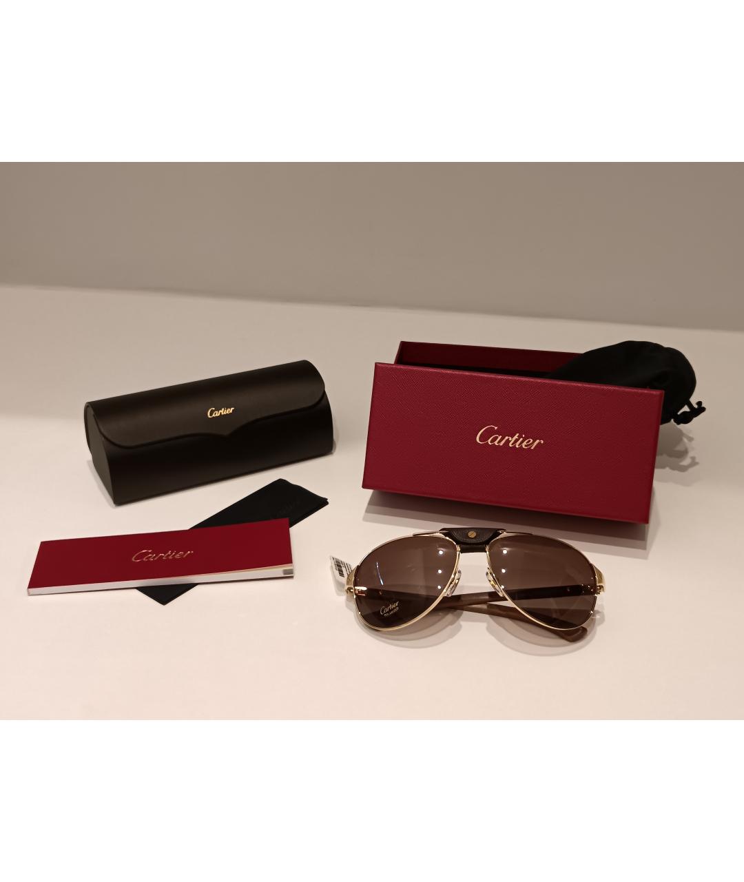 CARTIER Коричневые металлические солнцезащитные очки, фото 2