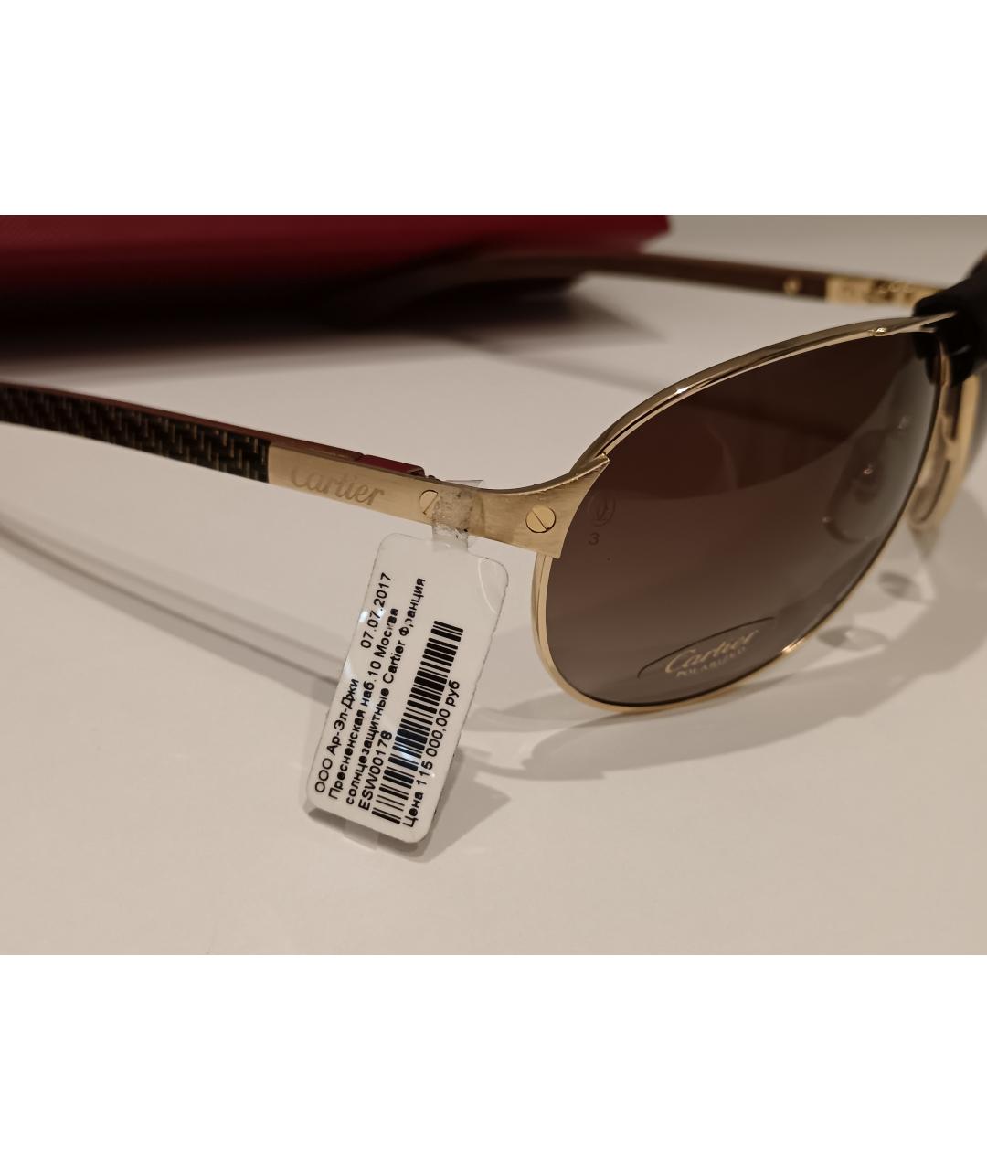 CARTIER Коричневые металлические солнцезащитные очки, фото 3